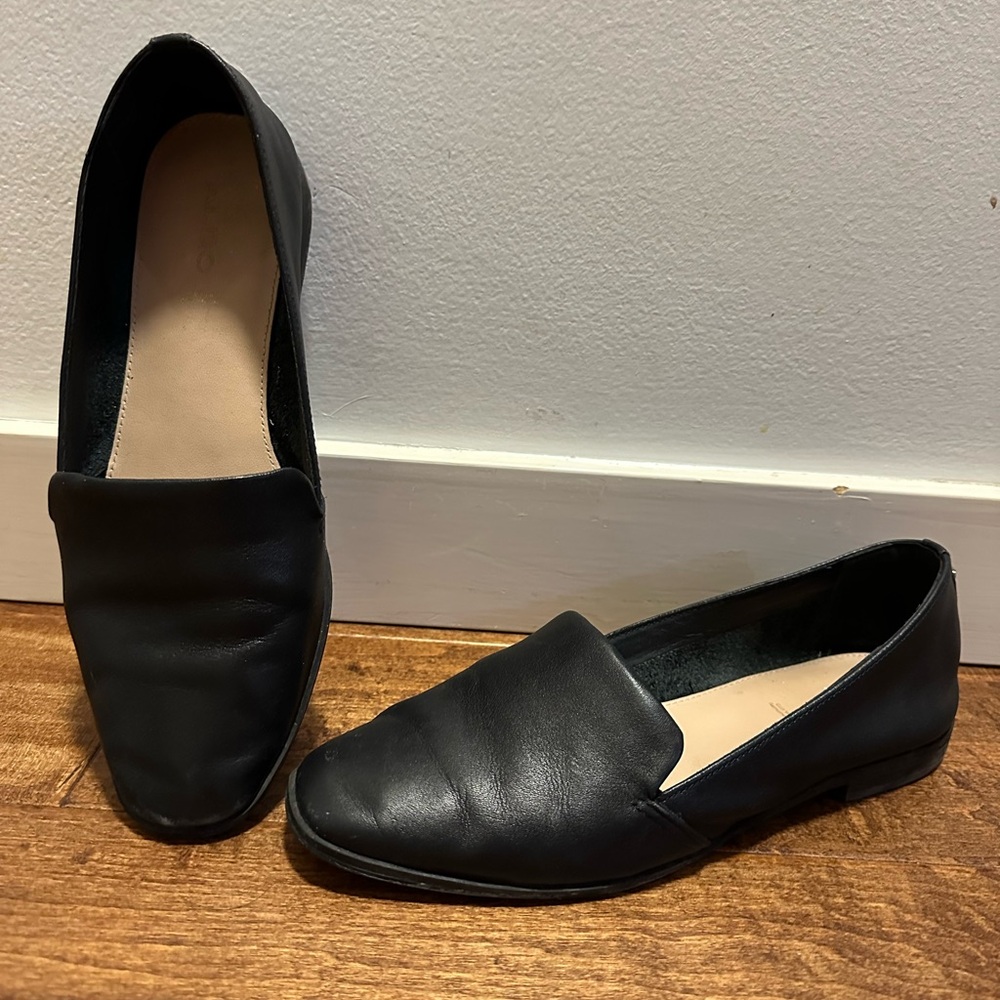 Aldo Black Leather Loafers Flats Shoes Size 8